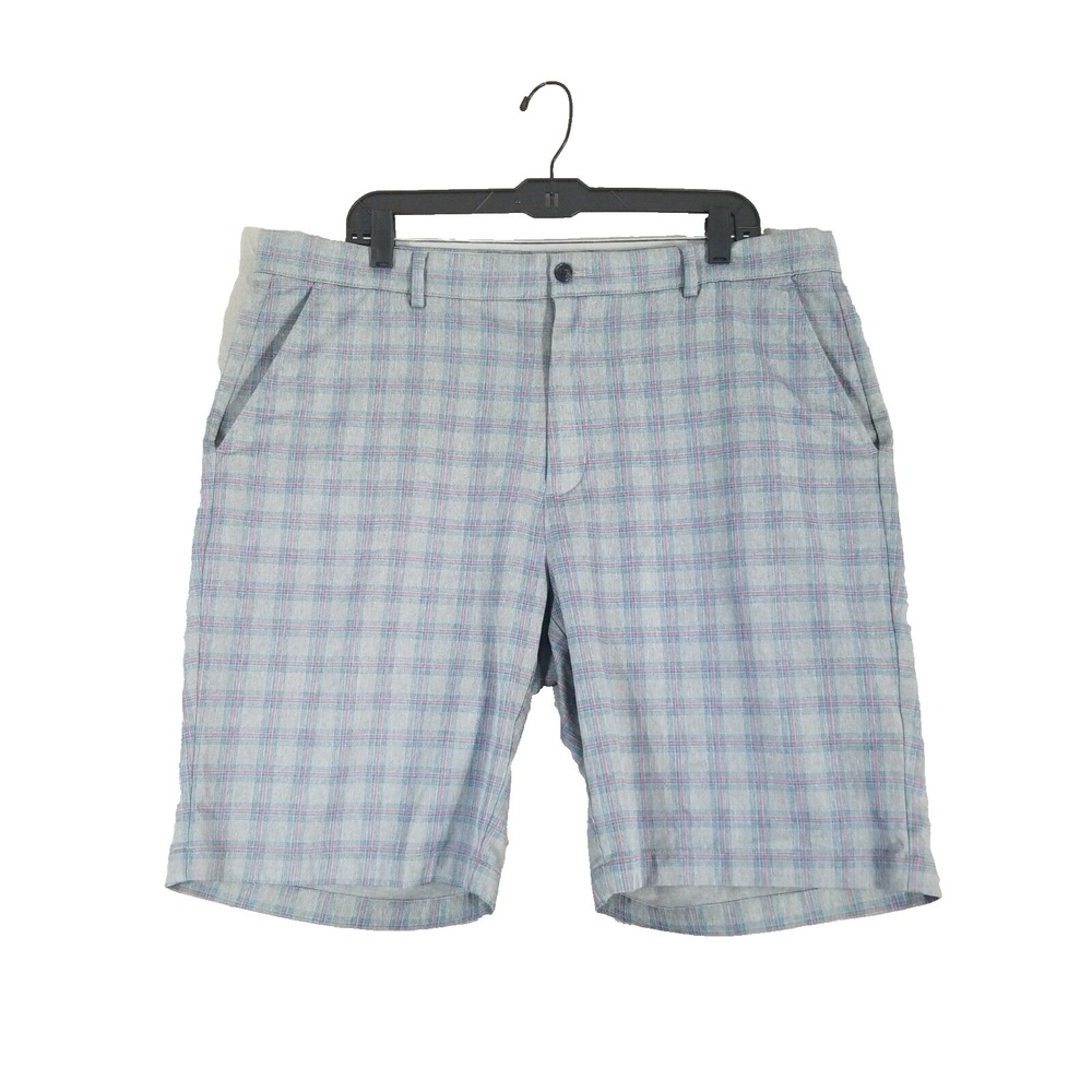 Greg Norman golf shorts men's 38x 9.5 blue plaid Dri-Fit Flex stretch preppy